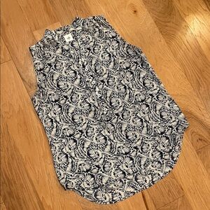 CAbi Navy and White Floral Sleeveless Blouse